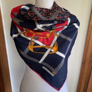 NORMA DORI Square Equestrian Stirrup Print Blue Red Gray Vintage Signed …